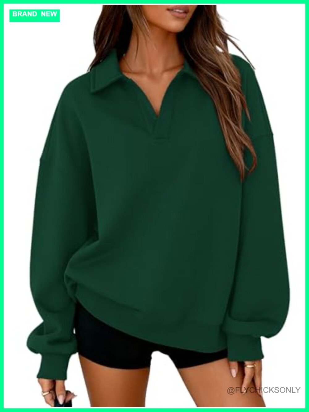 Oversized Polo V Neck Fleece Sweatshirt Cotton Blend Pullover